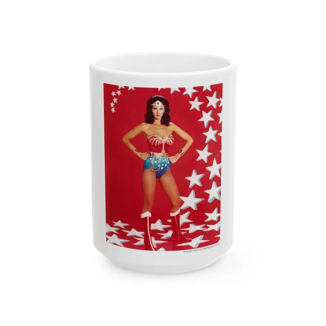 Lynda Carter #200 - Wonder Woman Photo 1 (Vintage Female Icon) White Coffee Mug 15oz - Go Mug Yourself