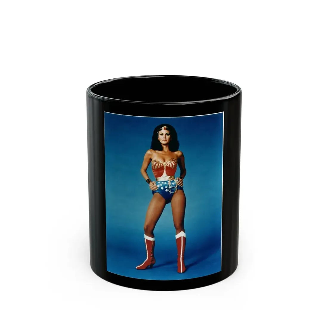 Lynda Carter #215 - Wonder Woman Photo (Vintage Female Icon) Black Coffee Mug 11oz - Go Mug Yourself