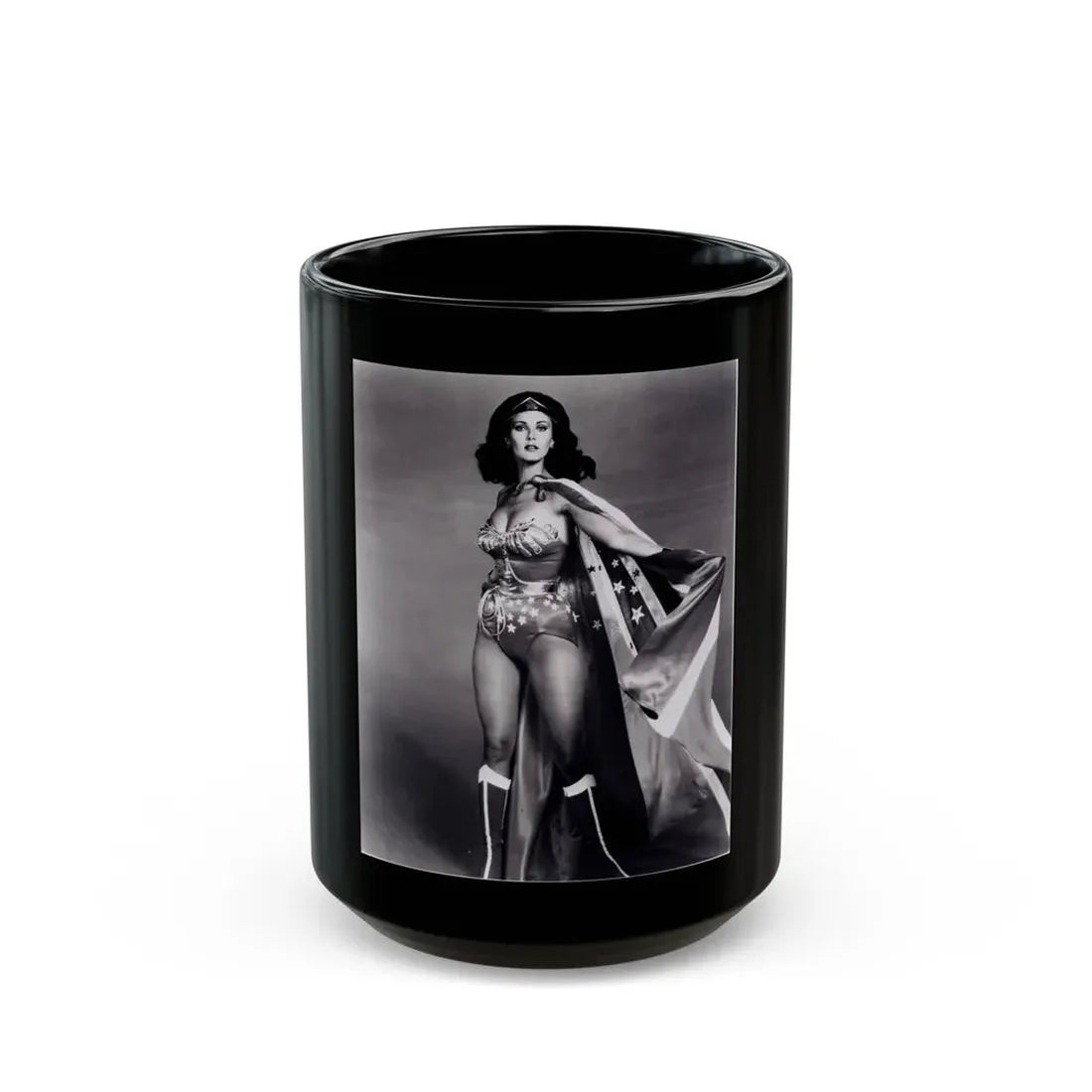 Lynda Carter #217 - Wonder Woman Photo (Vintage Female Icon) Black Coffee Mug 15oz - Go Mug Yourself