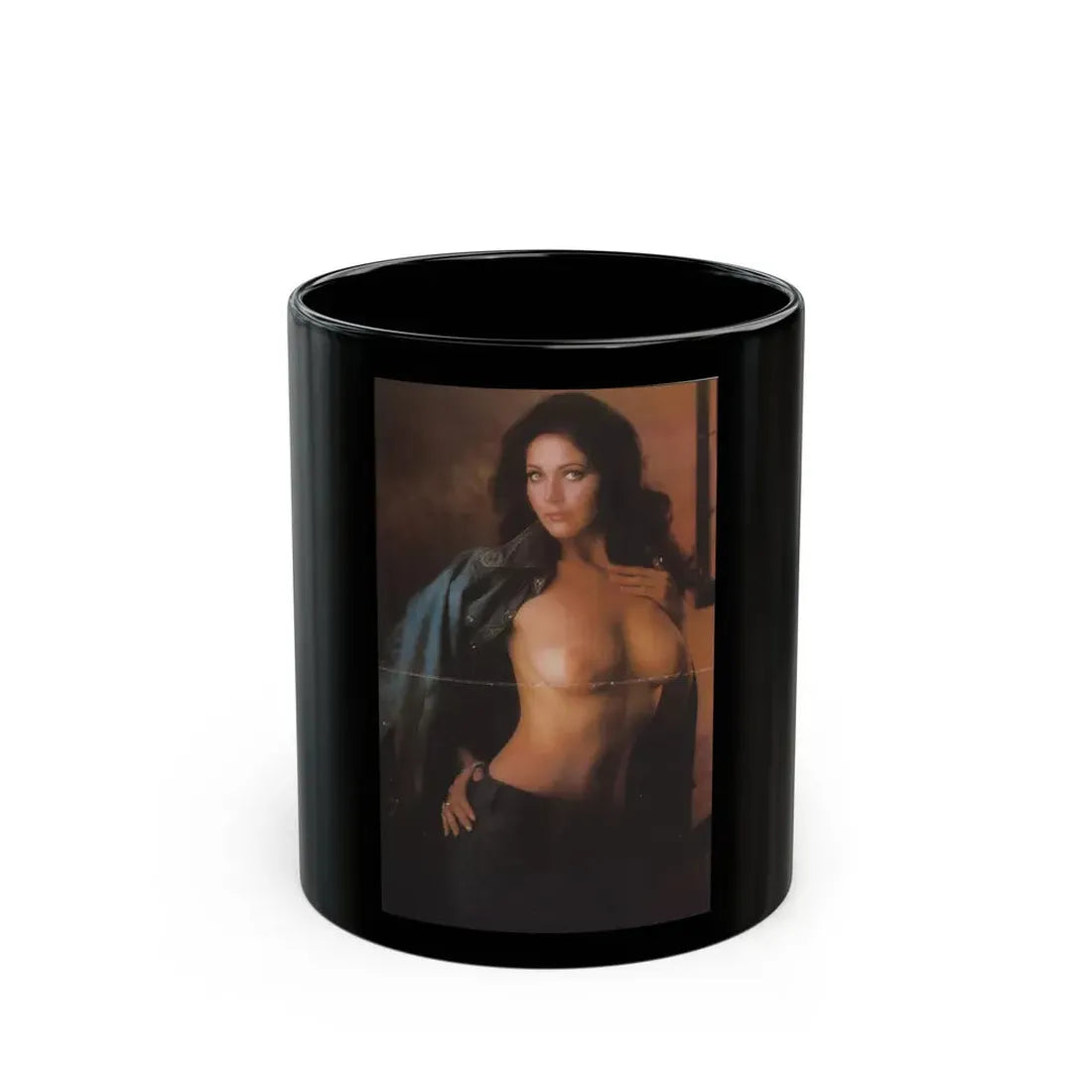 Lynda Carter #267 - Topless (Vintage Female Icon) Black Coffee Mug 11oz - Go Mug Yourself