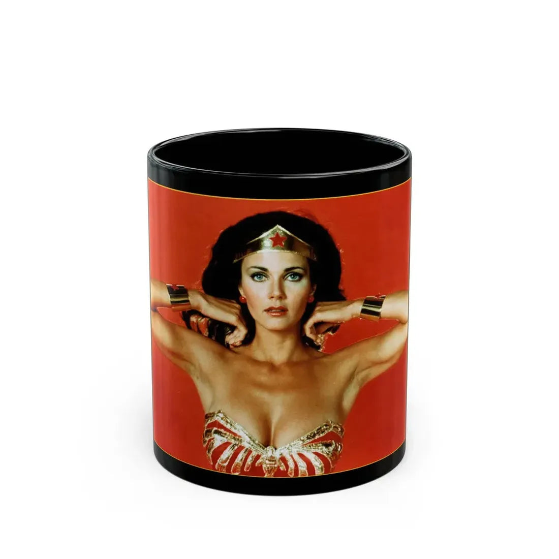 Lynda Carter #86 - Wonder Woman Photo (Vintage Female Icon) Black Coffee Mug 11oz - Go Mug Yourself