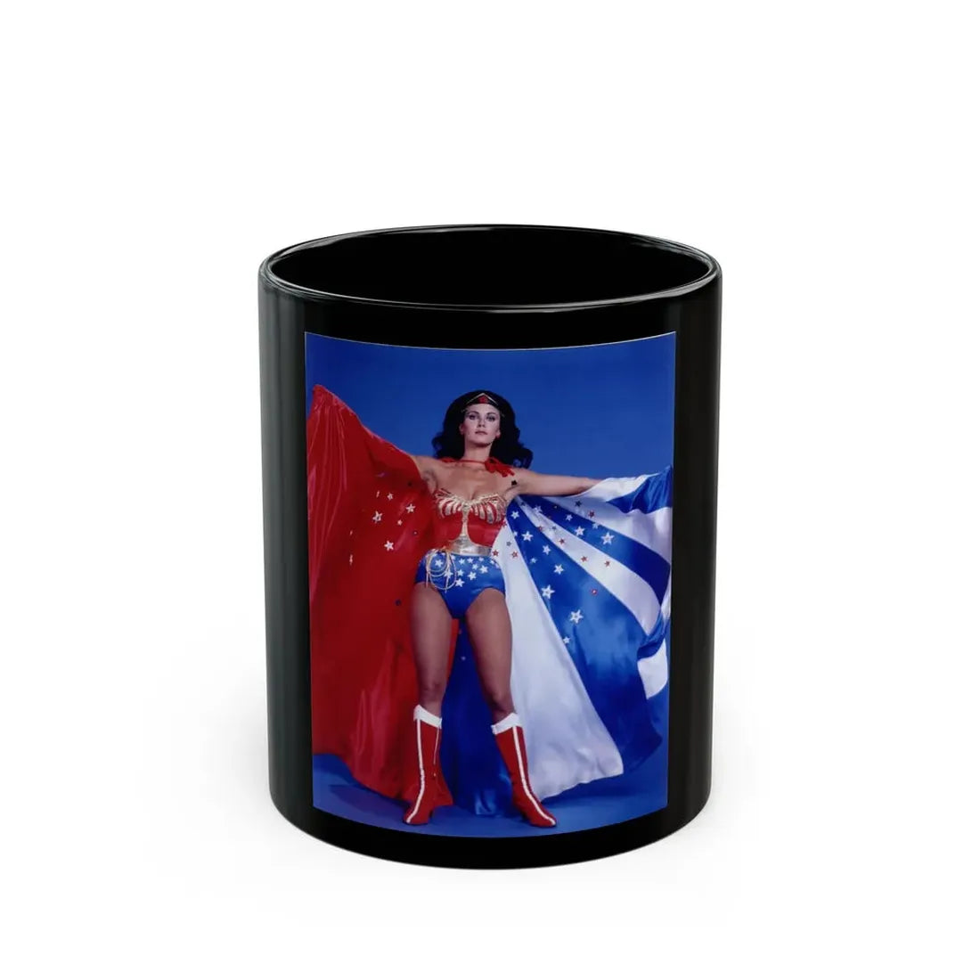 Lynda Carter #94 - Wonder Woman Photo (Vintage Female Icon) Black Coffee Mug 11oz - Go Mug Yourself