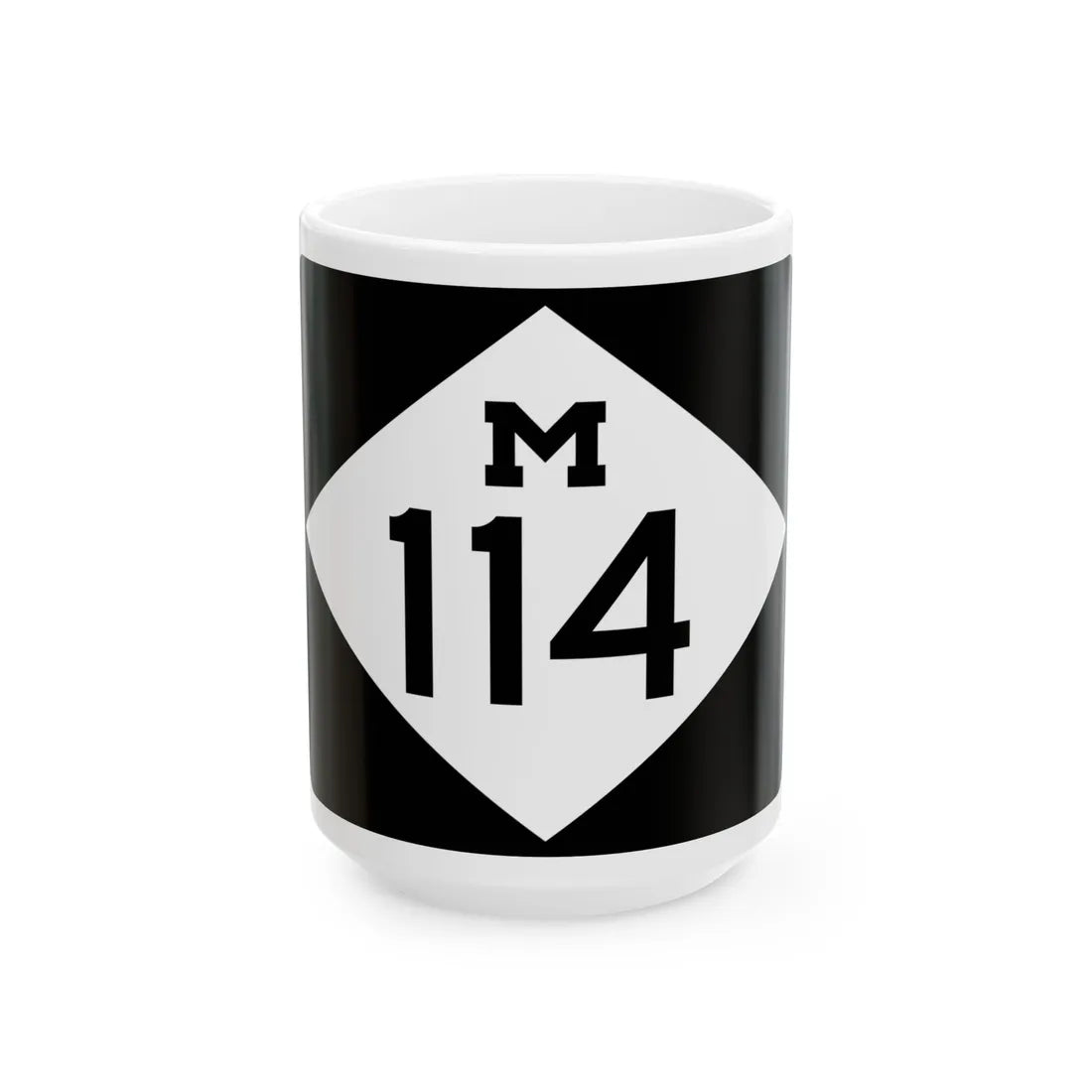 M-114 rectangle (Michigan) (Road Sign) White Coffee Mug 15oz - Go Mug Yourself