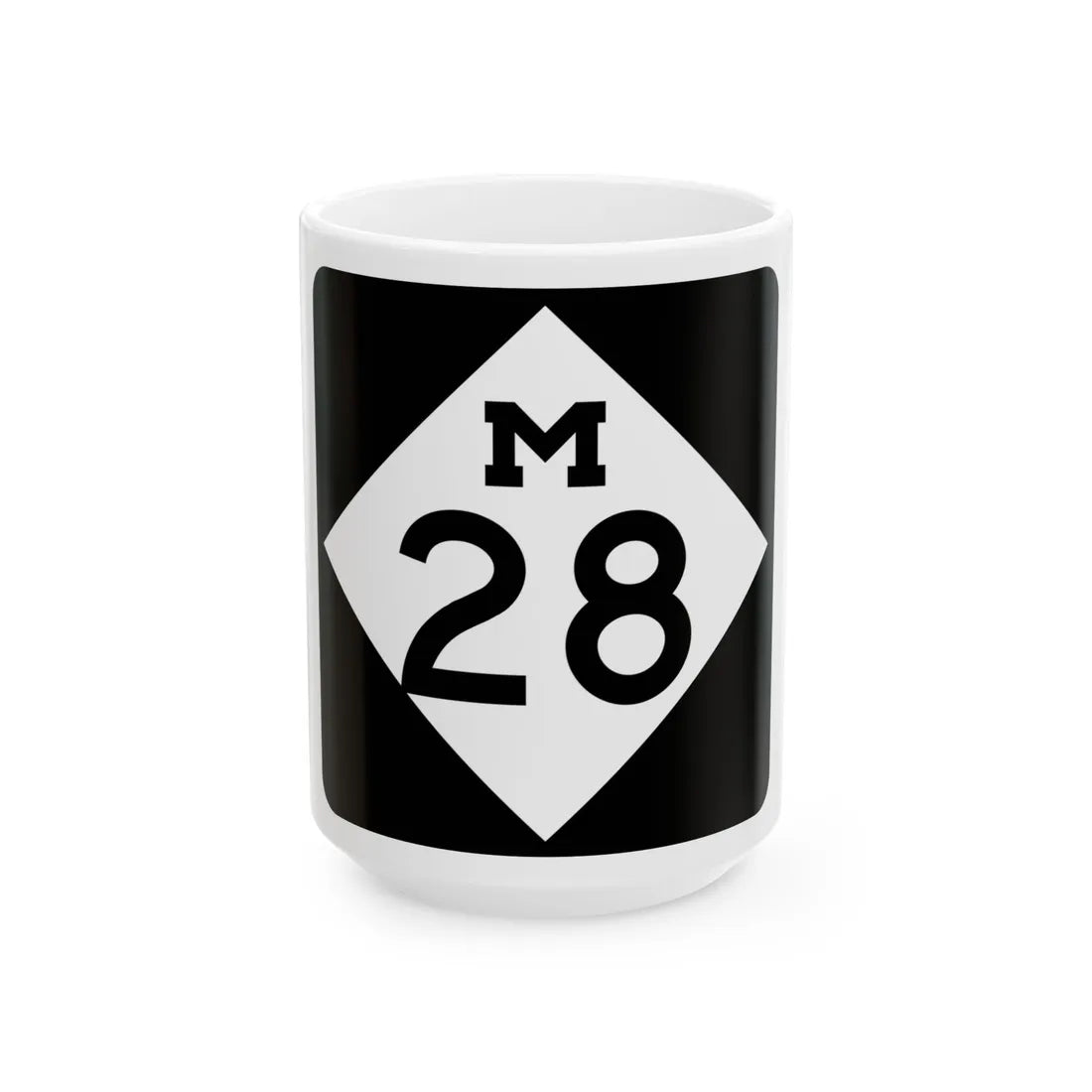 M-28 (Michigan) (Road Sign) White Coffee Mug 15oz - Go Mug Yourself