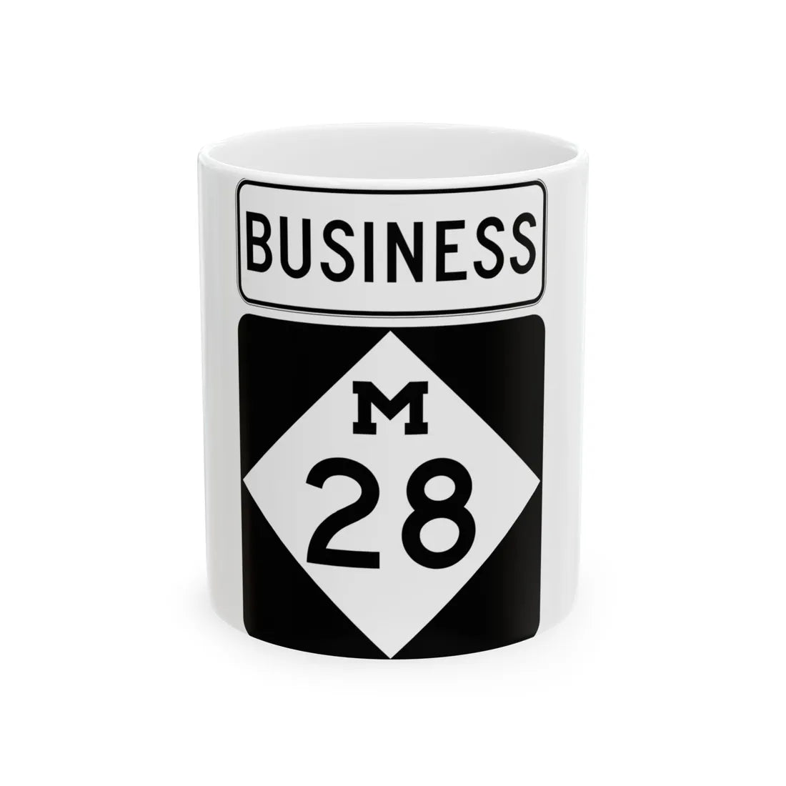 M-28Bus (Michigan) (Road Sign) White Coffee Mug 11oz - Go Mug Yourself