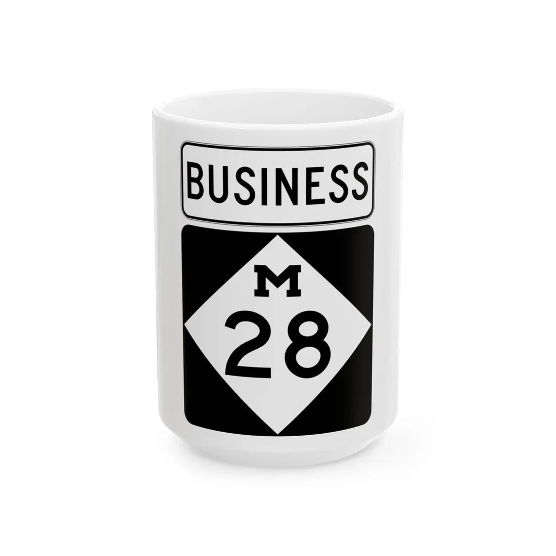 M-28Bus (Michigan) (Road Sign) White Coffee Mug 15oz - Go Mug Yourself