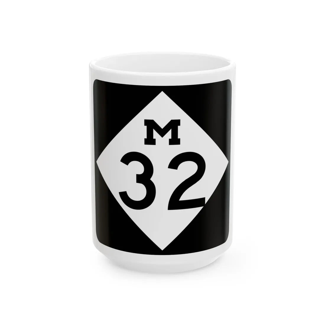 M-32 (Michigan) (Road Sign) White Coffee Mug 15oz - Go Mug Yourself