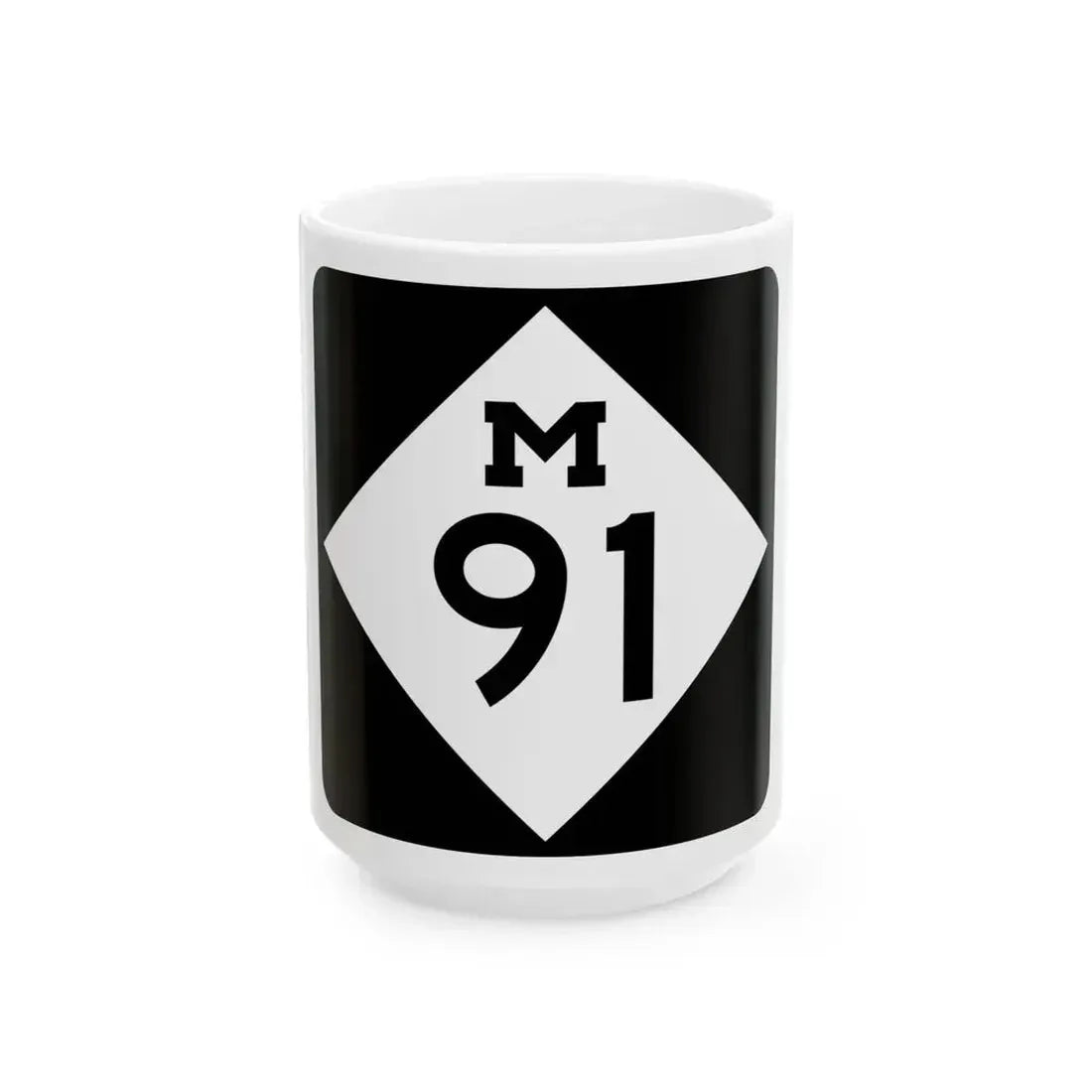 M-91 (Michigan) (Road Sign) White Coffee Mug 15oz - Go Mug Yourself