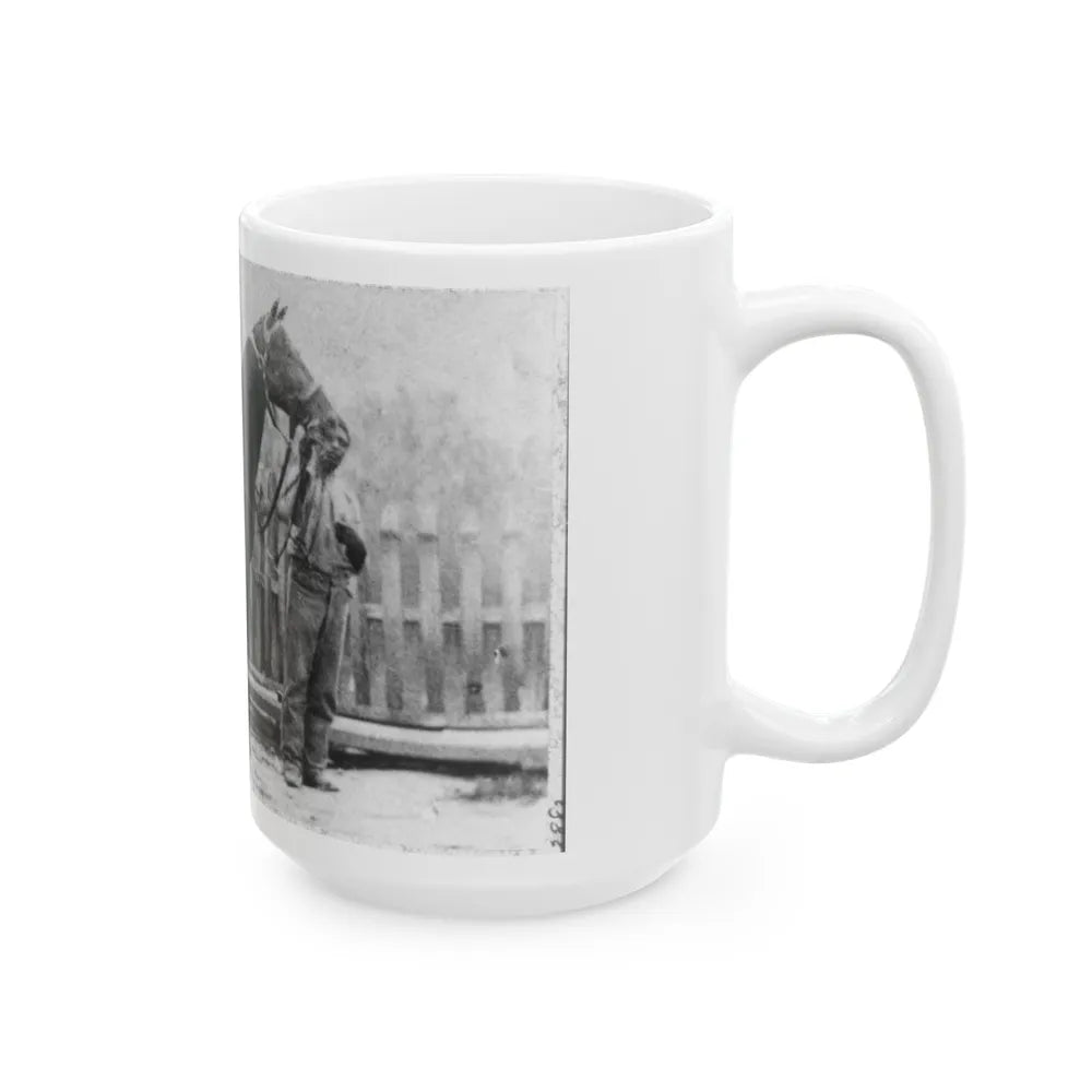 M. Miller, Colonel, 18th Mo. Infantry, Full-Length Portrait, Facing Right, Standing Before Horse Held By African-American Man (U.S. Civil War) White Coffee Mug-Go Mug Yourself