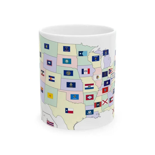 Map of the United States with flags (United States) White Coffee Mug 11oz - Go Mug Yourself