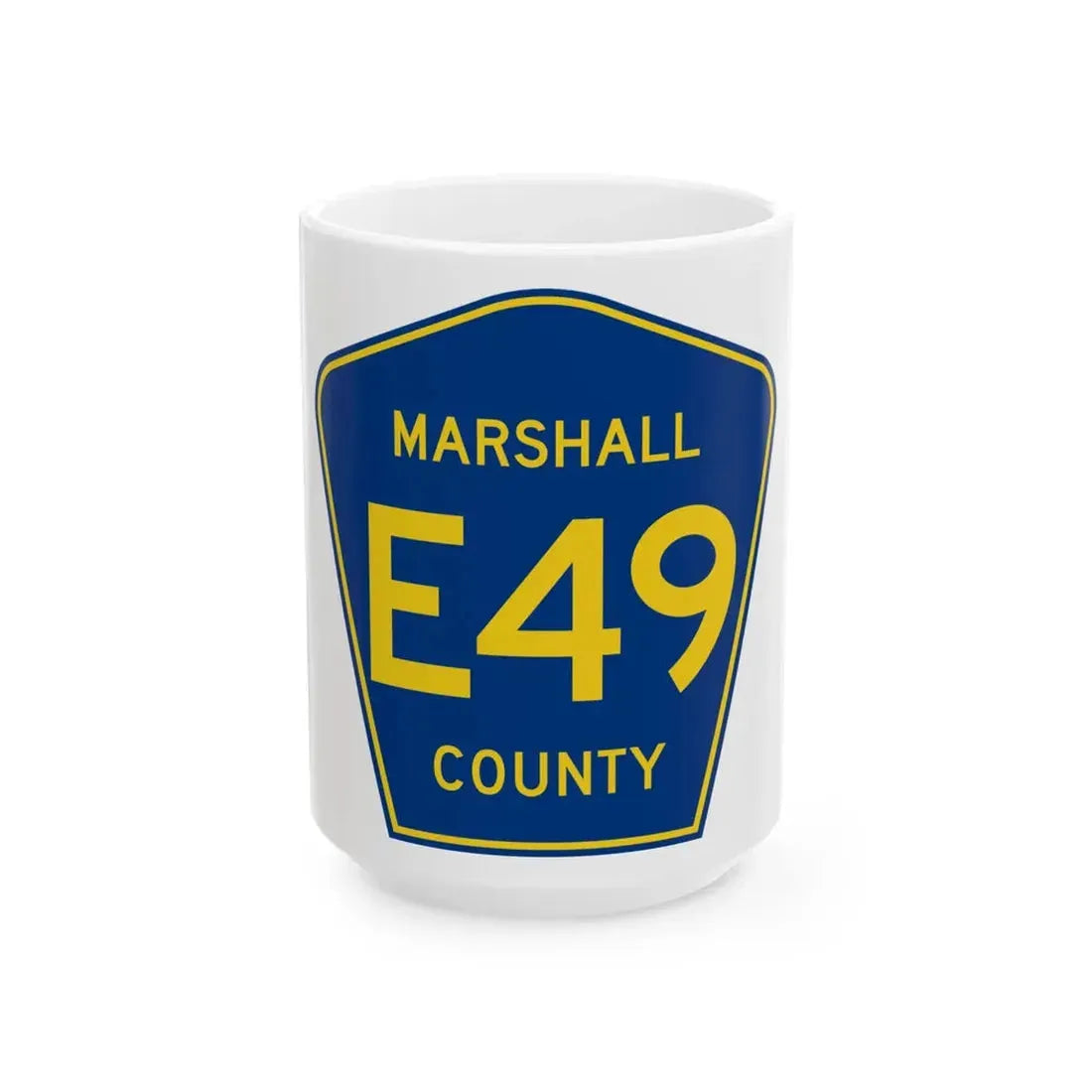 Marshall County Route E49 IA (Iowa) (Road Sign) White Coffee Mug 15oz - Go Mug Yourself