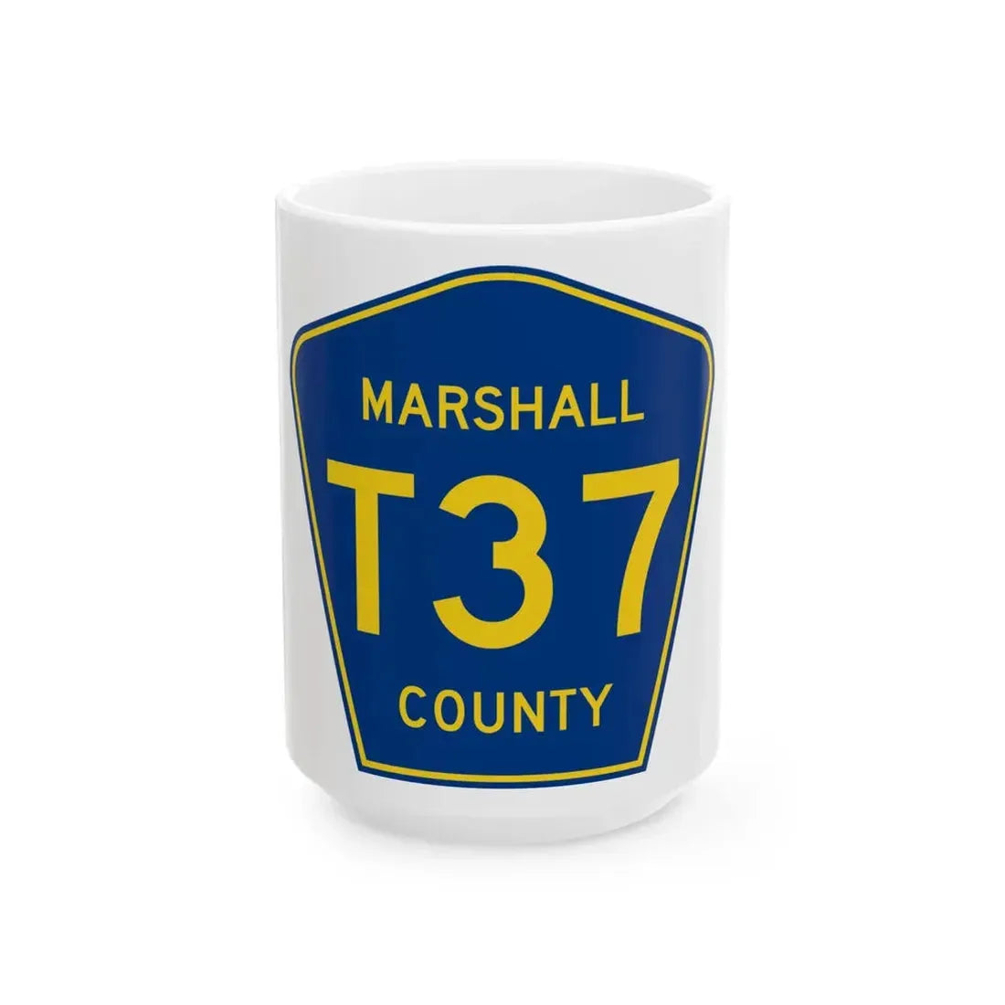 Marshall County Route T37 IA (Iowa) (Road Sign) White Coffee Mug 15oz - Go Mug Yourself