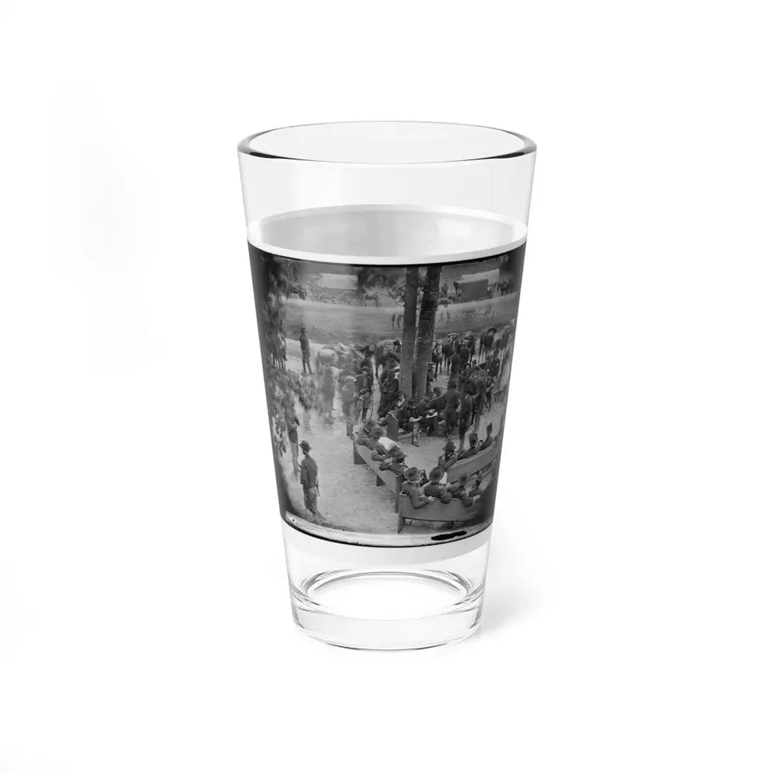 Massaponax Church, Va. Council Of War Gen. Ulysses S. Grant (Left End Of Bench Nearest Tree) Writing A Dispatch (U.S. Civil War) Pint Glass 16oz - Go Mug Yourself