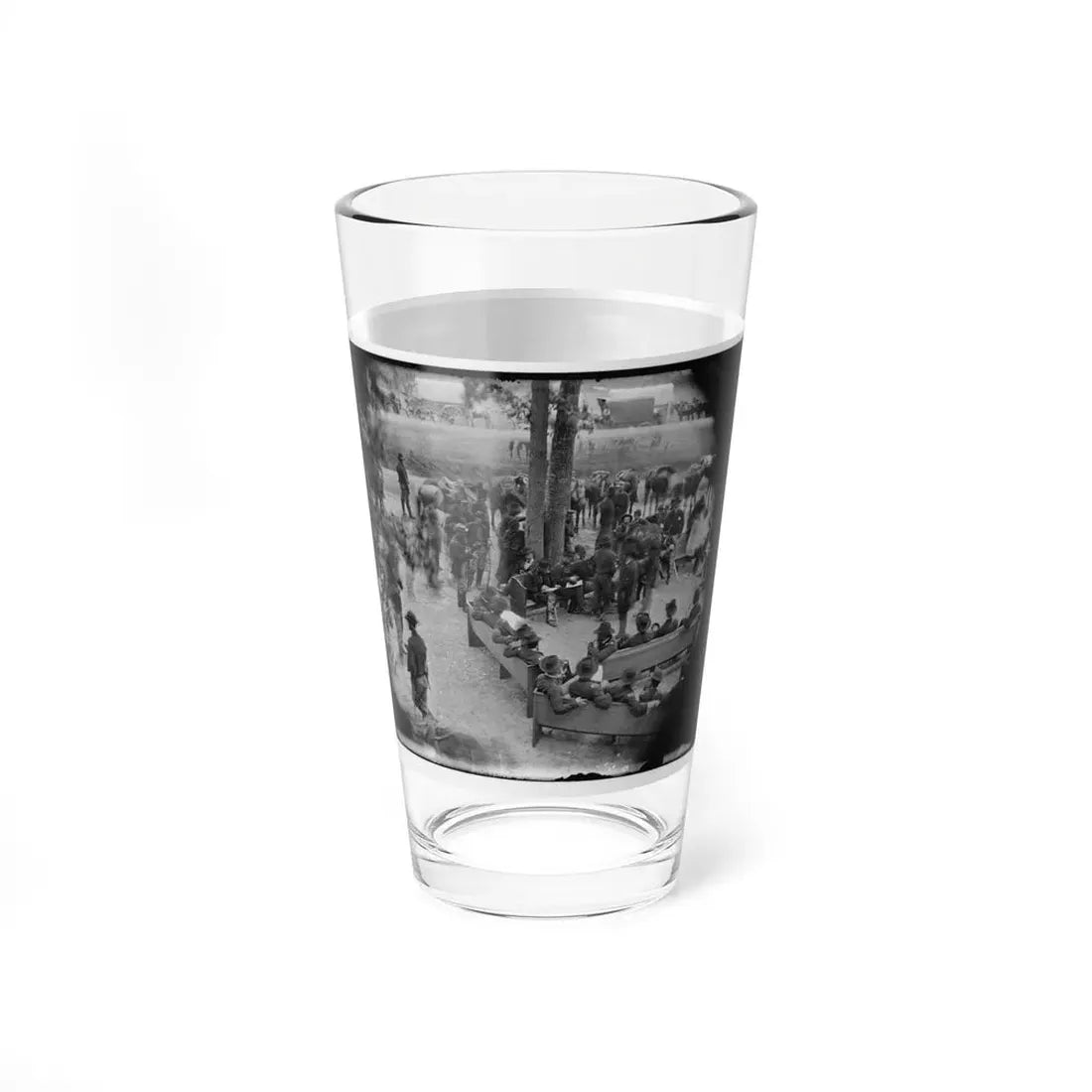 Massaponax Church, Va. Council Of War Gen. Ulysses S. Grant (Left End Of Bench Nearest Tree) Writing A Dispatch (U.S. Civil War) Pint Glass 16oz - Go Mug Yourself