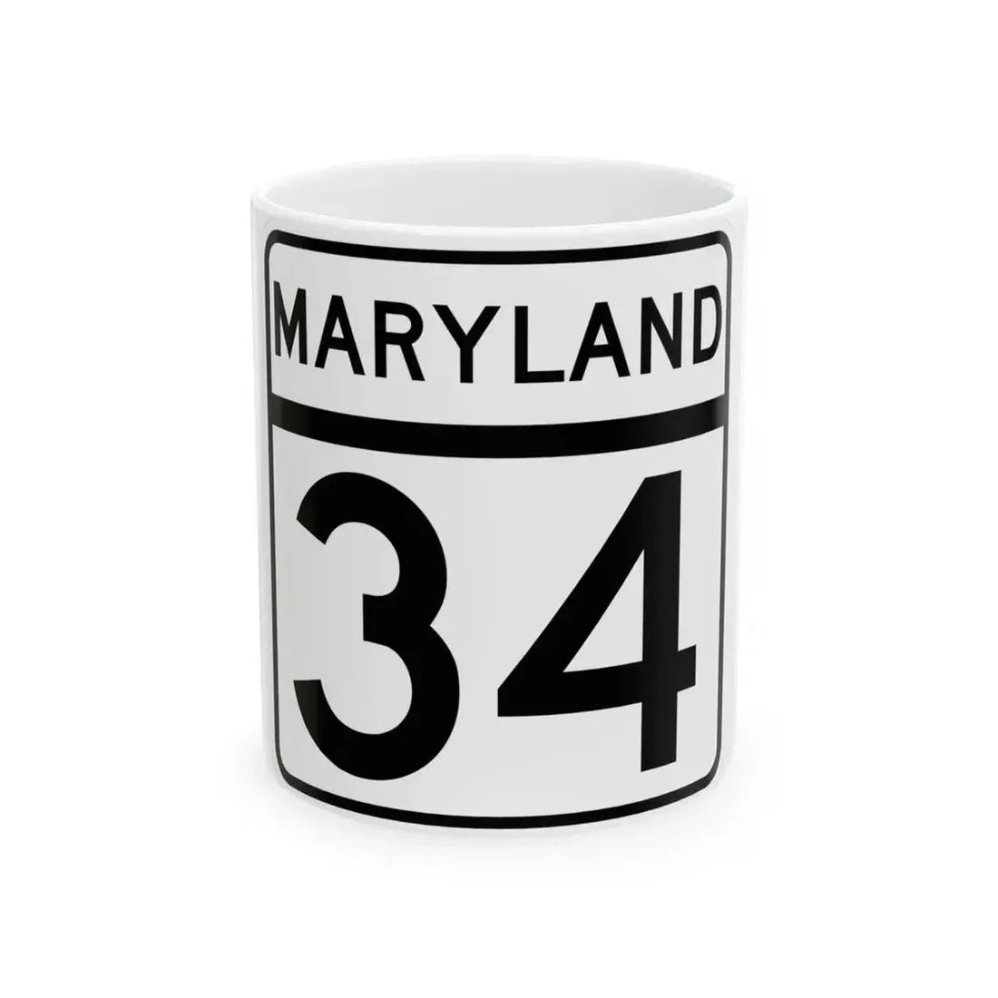 MD Route 34 (Maryland) (Road Sign) White Coffee Mug 11oz - Go Mug Yourself