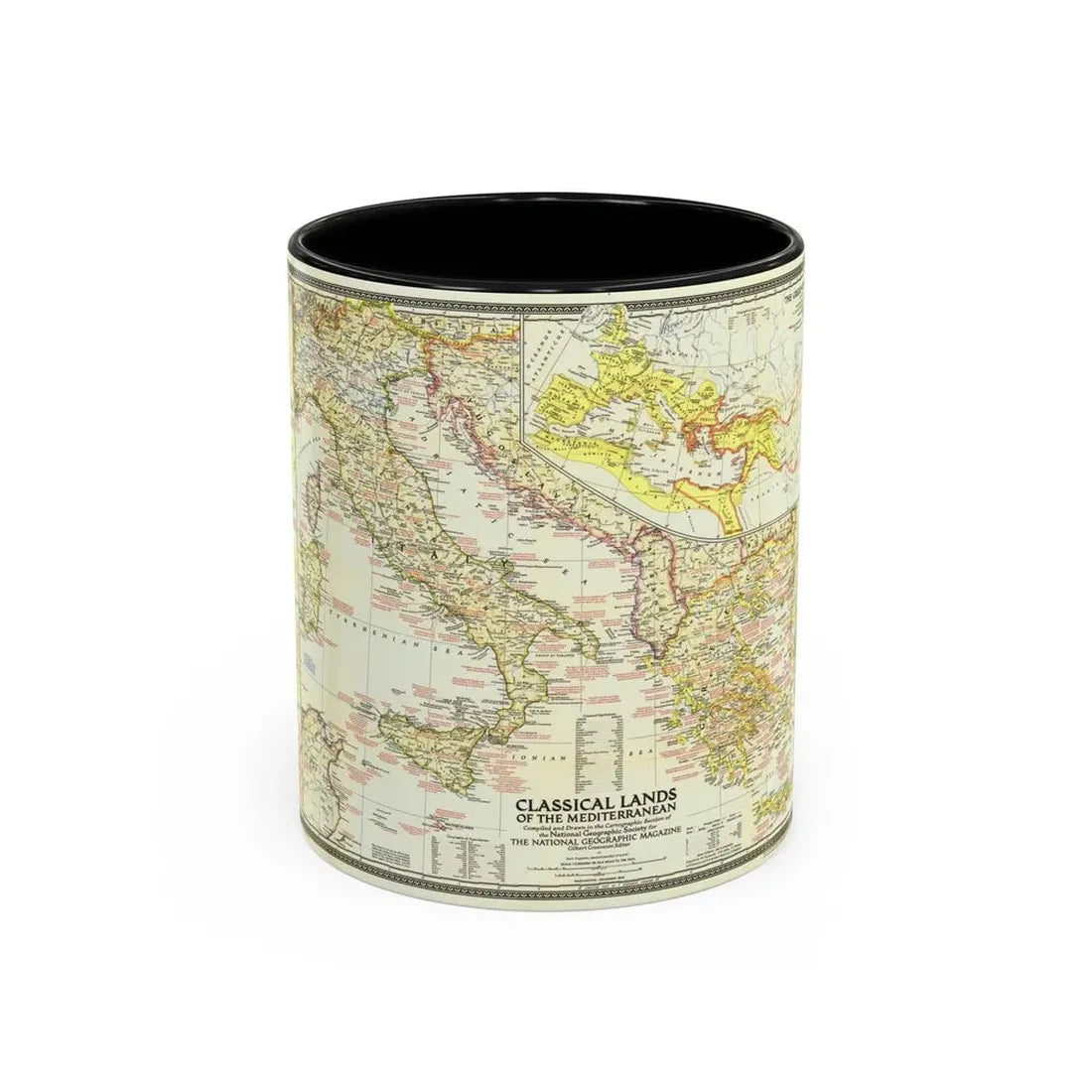 Mediterranean - Classical Lands (1949) (Map) Accent Coffee Mug 11oz Black - Go Mug Yourself