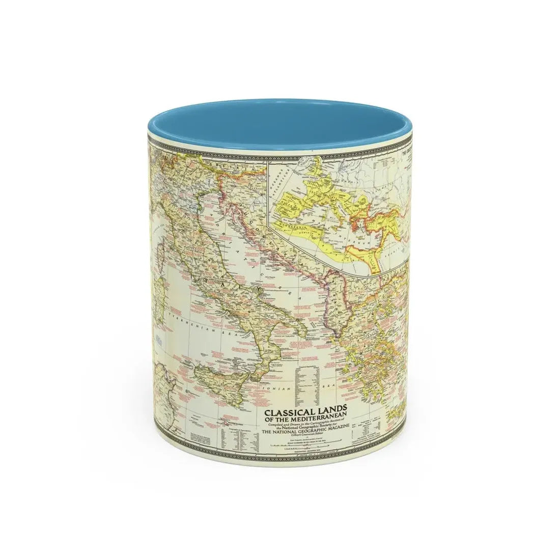 Mediterranean - Classical Lands (1949) (Map) Accent Coffee Mug 11oz Light Blue - Go Mug Yourself