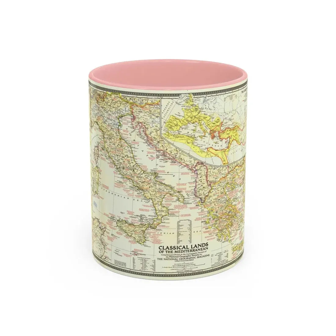 Mediterranean - Classical Lands (1949) (Map) Accent Coffee Mug 11oz Pink - Go Mug Yourself