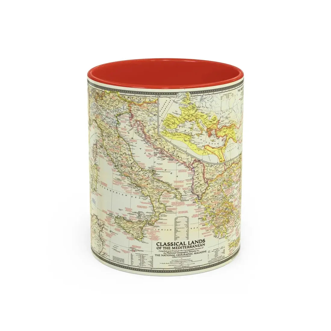 Mediterranean - Classical Lands (1949) (Map) Accent Coffee Mug 11oz Red - Go Mug Yourself