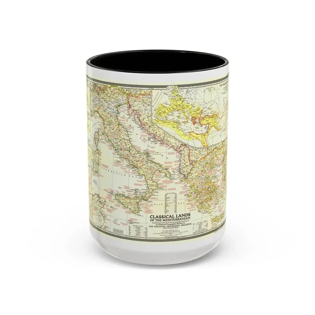 Mediterranean - Classical Lands (1949) (Map) Accent Coffee Mug 15oz Black - Go Mug Yourself