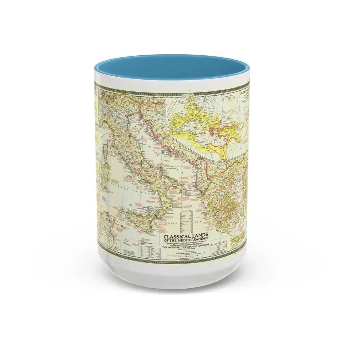 Mediterranean - Classical Lands (1949) (Map) Accent Coffee Mug 15oz Light Blue - Go Mug Yourself