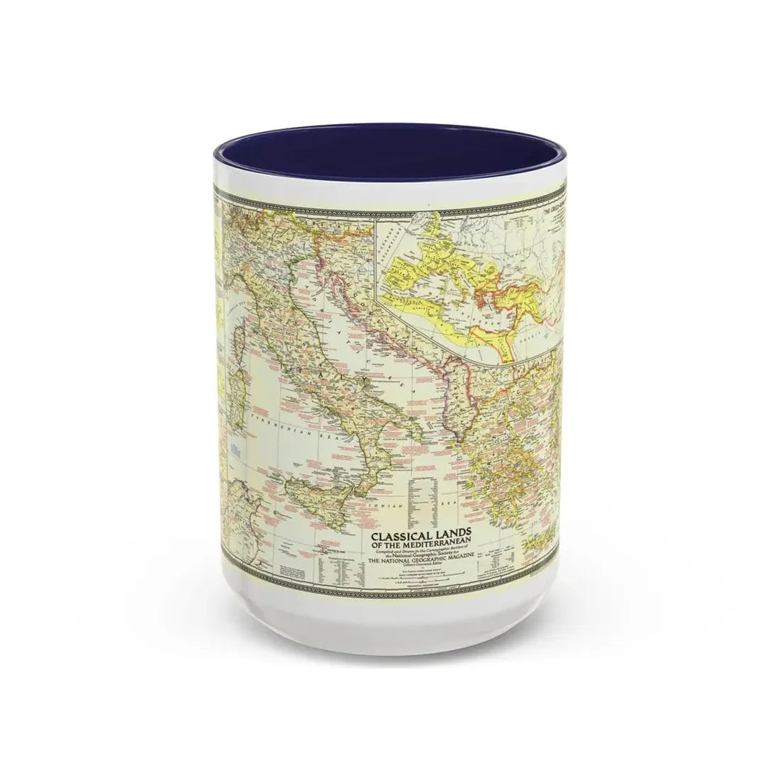 Mediterranean - Classical Lands (1949) (Map) Accent Coffee Mug 15oz Navy - Go Mug Yourself