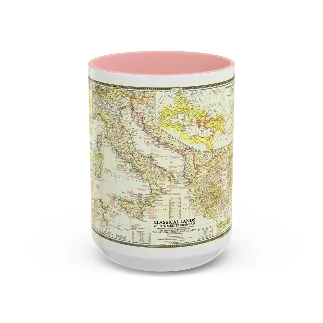 Mediterranean - Classical Lands (1949) (Map) Accent Coffee Mug 15oz Pink - Go Mug Yourself