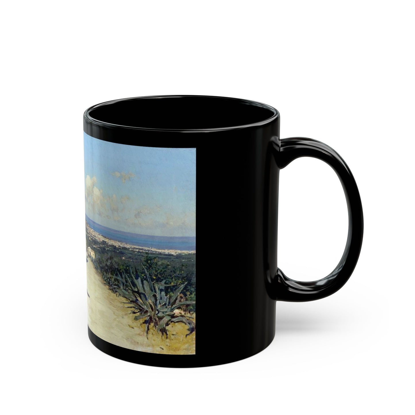 Michele Cortegiani (1857-1928) Veduta di Palermo - Black Coffee Mug-Go Mug Yourself
