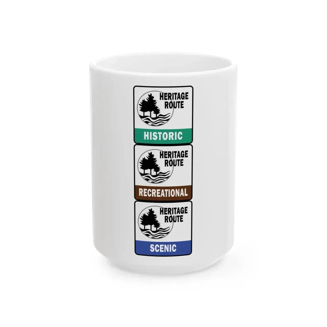 Michigan Heritage Routes stacked (Michigan) (Road Sign) White Coffee Mug 15oz - Go Mug Yourself