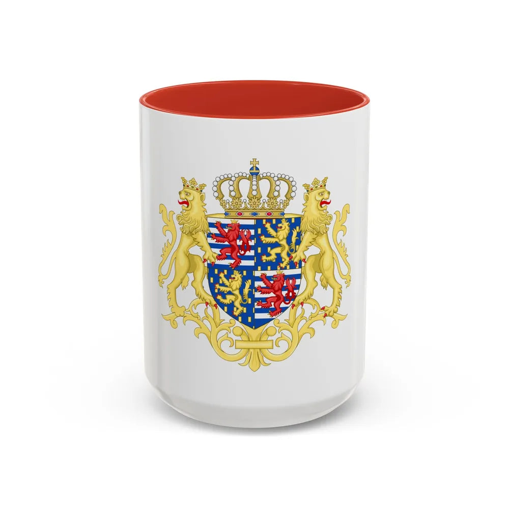 Middle coat of arms of the Grand Duke of Luxembourg (2000) - Accent Coffee Mug 15oz Red - Go Mug Yourself