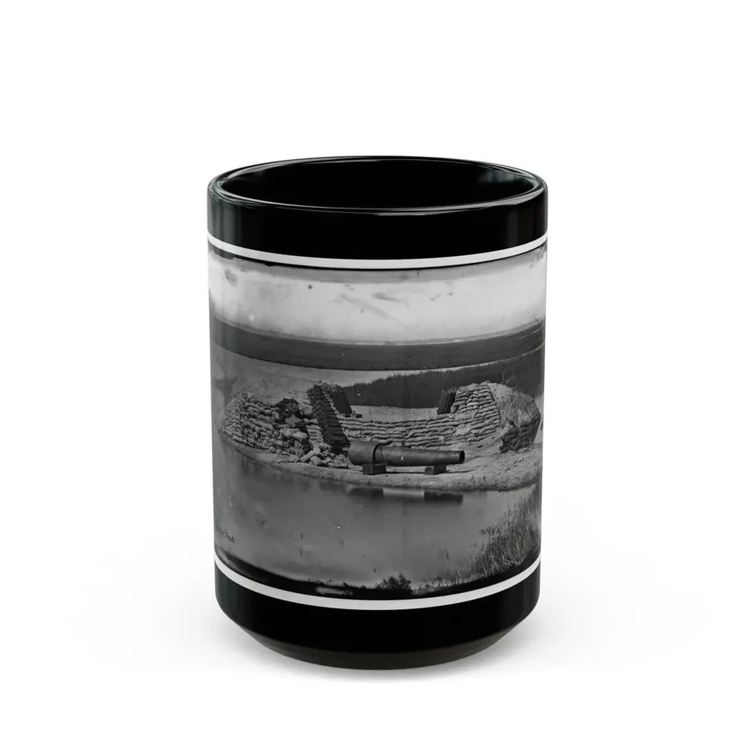 Morris Island, South Carolina. Battery Hays. One 8-Inch Parrot Rifle Dismounted. Breaching Battery Against Fort Sumter (U.S. Civil War) Black Coffee Mug 15oz - Go Mug Yourself
