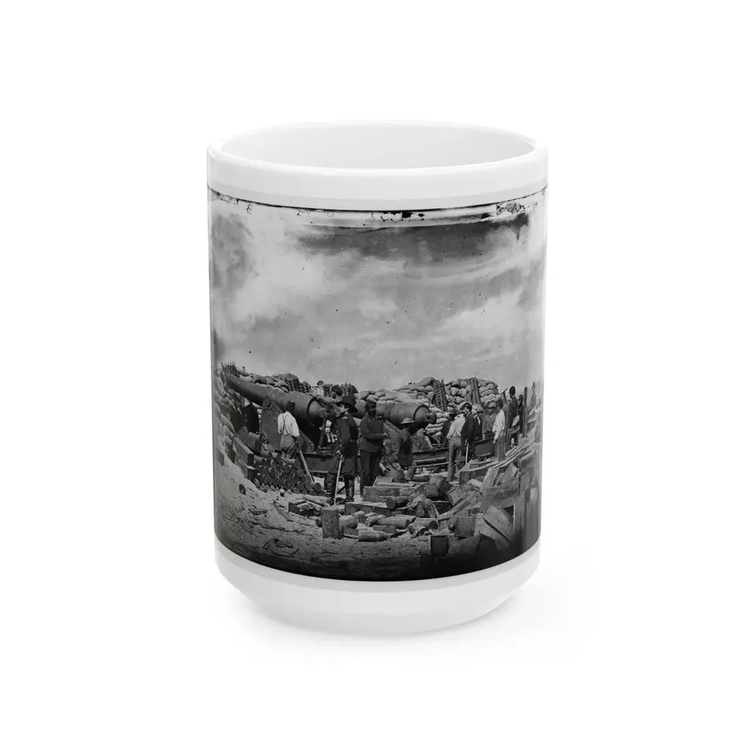 Morris Island, South Carolina. Battery Rosecrans. Three 100-Pounder Parrot Rifles. Breaching Battery Against Fort Sumter (U.S. Civil War) White Coffee Mug 15oz - Go Mug Yourself