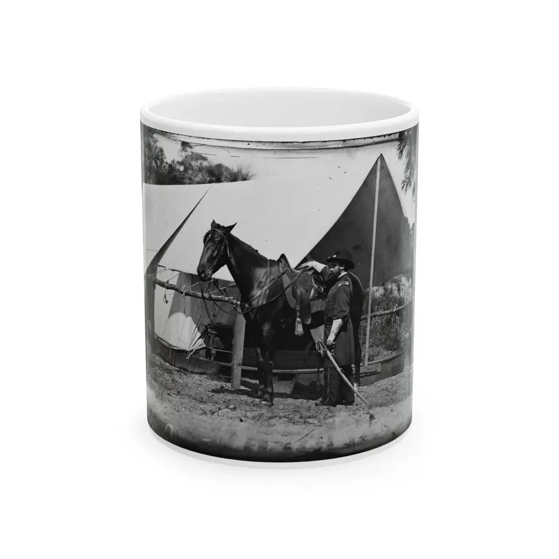 Morris Island, South Carolina. General Quincy A. Gillmore In Front Of His Tent (U.S. Civil War) White Coffee Mug 11oz - Go Mug Yourself