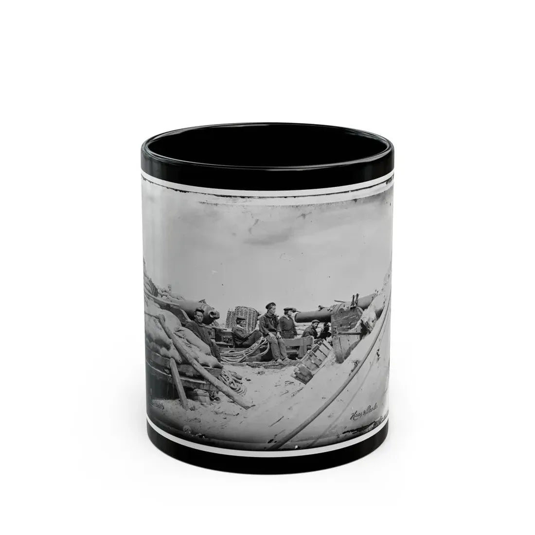 Morris Island, South Carolina. Naval Battery. Two 80-Pounder Whitworths. Breaching Battery Against Fort Sumpter (U.S. Civil War) Black Coffee Mug 11oz - Go Mug Yourself