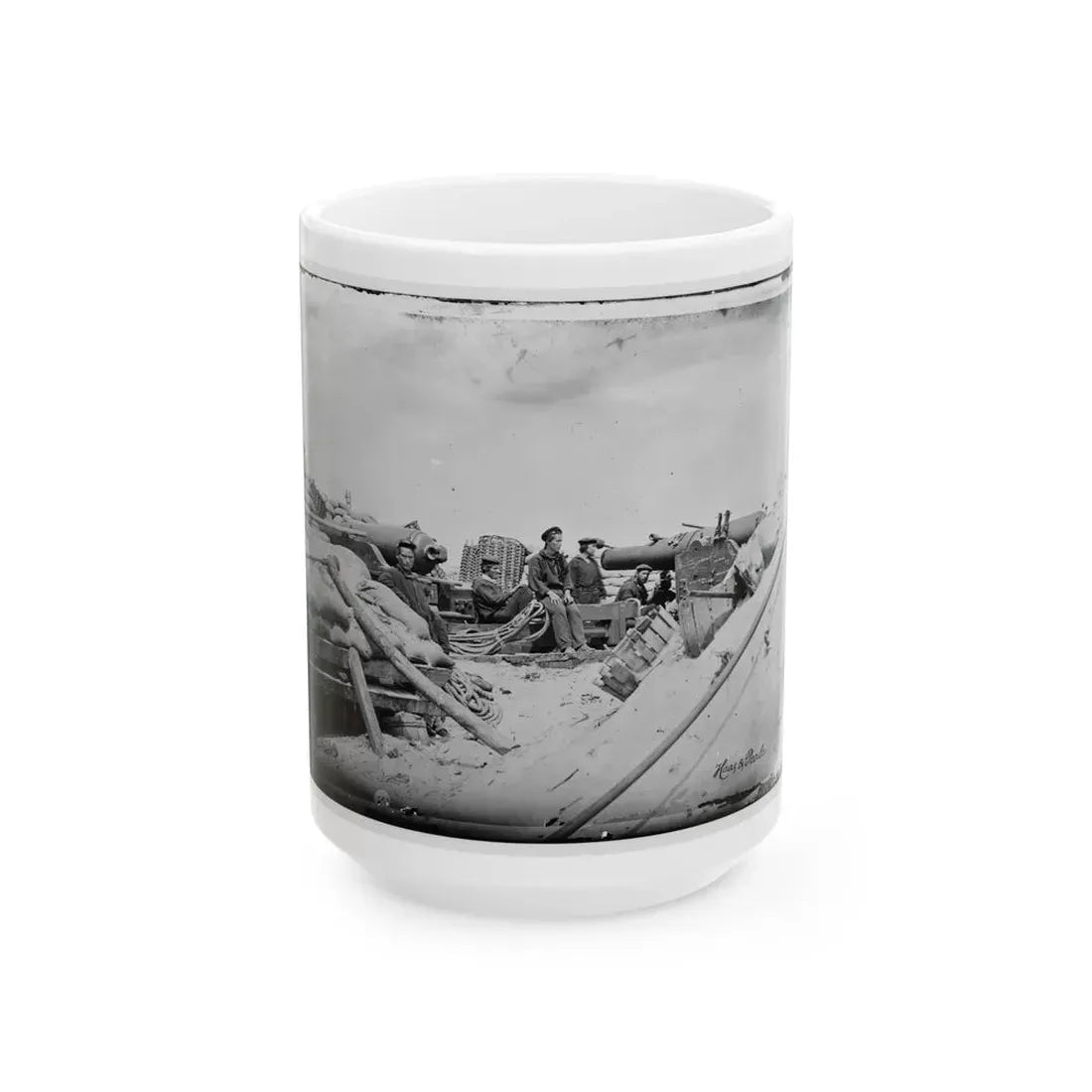 Morris Island, South Carolina. Naval Battery. Two 80-Pounder Whitworths. Breaching Battery Against Fort Sumpter (U.S. Civil War) White Coffee Mug 15oz - Go Mug Yourself