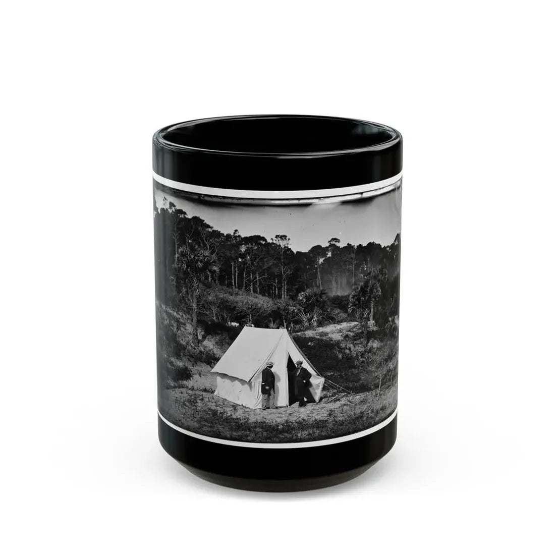 Morris Island, South Carolina. Two Men In Front Of Tent (U.S. Civil War) Black Coffee Mug 15oz - Go Mug Yourself