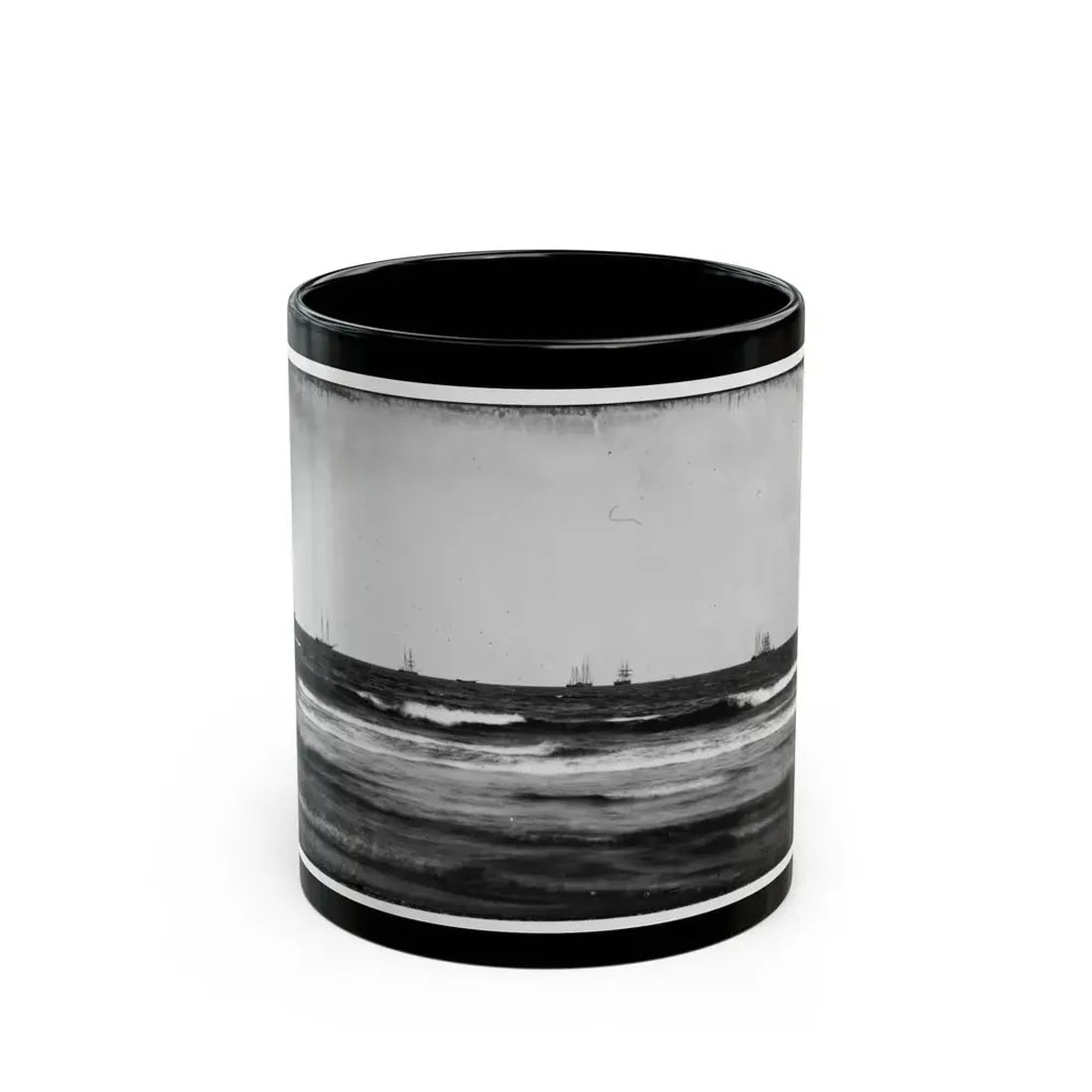 Morris Island, South Carolina. U.S. Fleet Offshore (U.S. Civil War) Black Coffee Mug 11oz - Go Mug Yourself