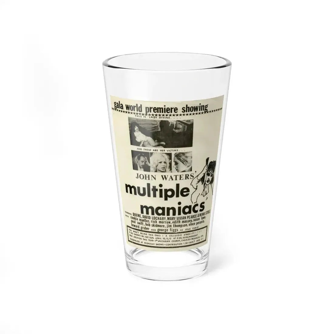 MULTIPLE MANIACS 1970 Movie Poster - Pint Glass 16oz 16oz - Go Mug Yourself