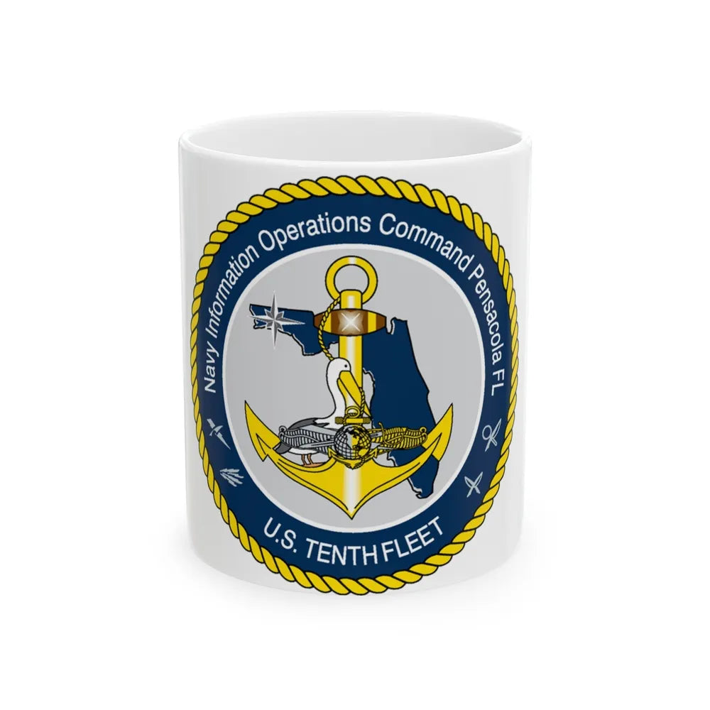Navy Information Operations Command Pensacola FL US Tenth Fleet (U.S. Navy) White Coffee Mug-11oz-Go Mug Yourself