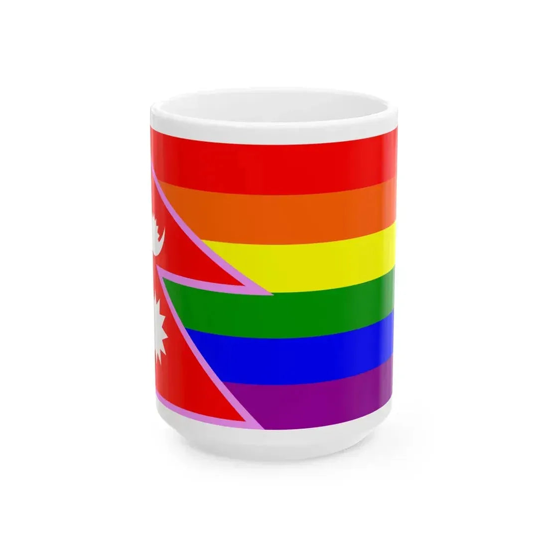 Nepal Gay Pride Rainbow Flag (Nepal) White Coffee Mug 15oz - Go Mug Yourself