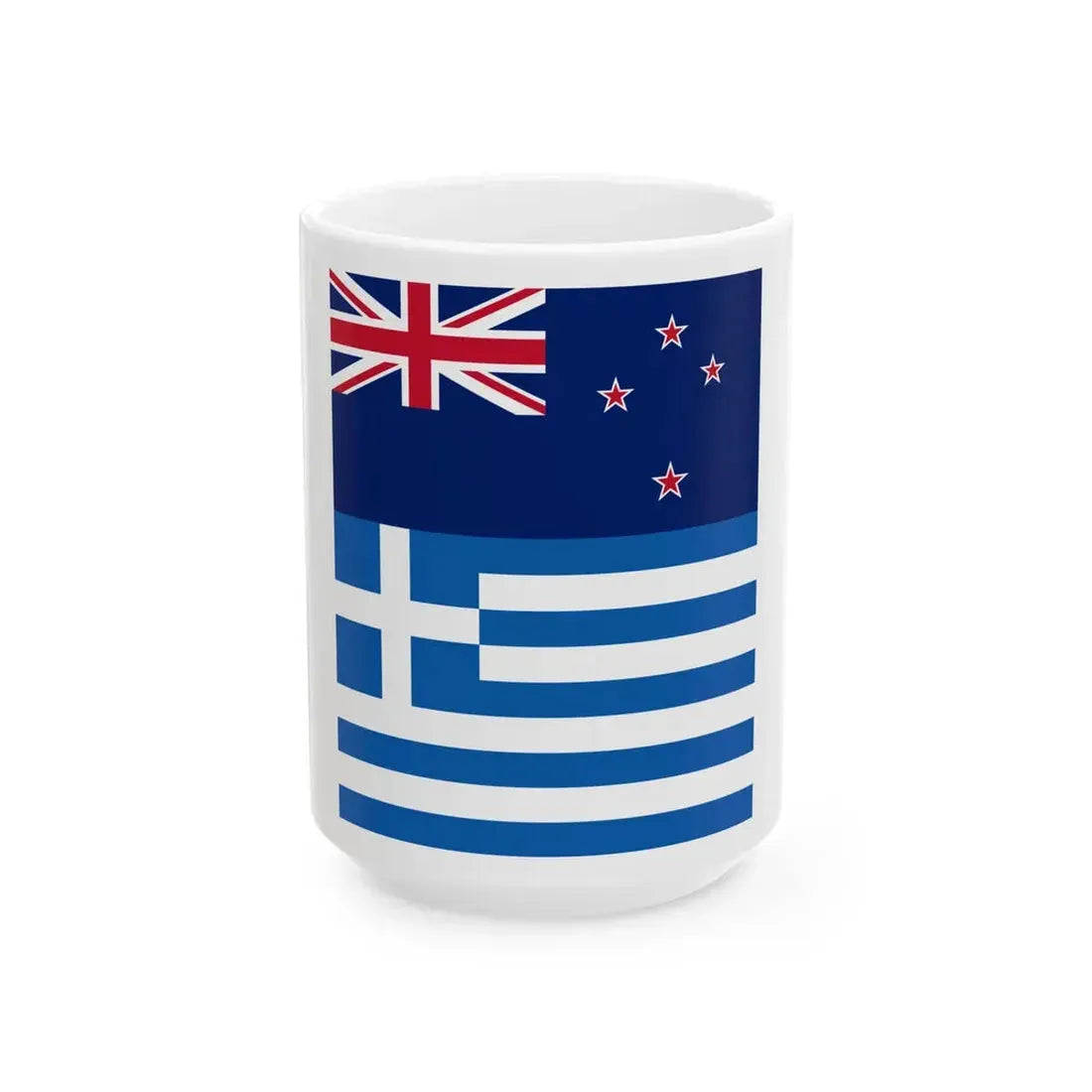 New Zealand and Greek flags vertical (Greece) White Coffee Mug 15oz - Go Mug Yourself