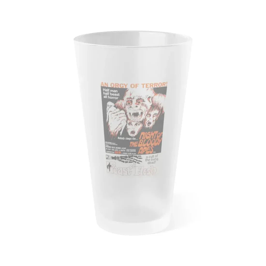 NIGHT OF THE BLOODY APES + FEAST OF FLESH 1969 Movie Poster - Frosted Pint Glass 16oz 16oz Frosted - Go Mug Yourself
