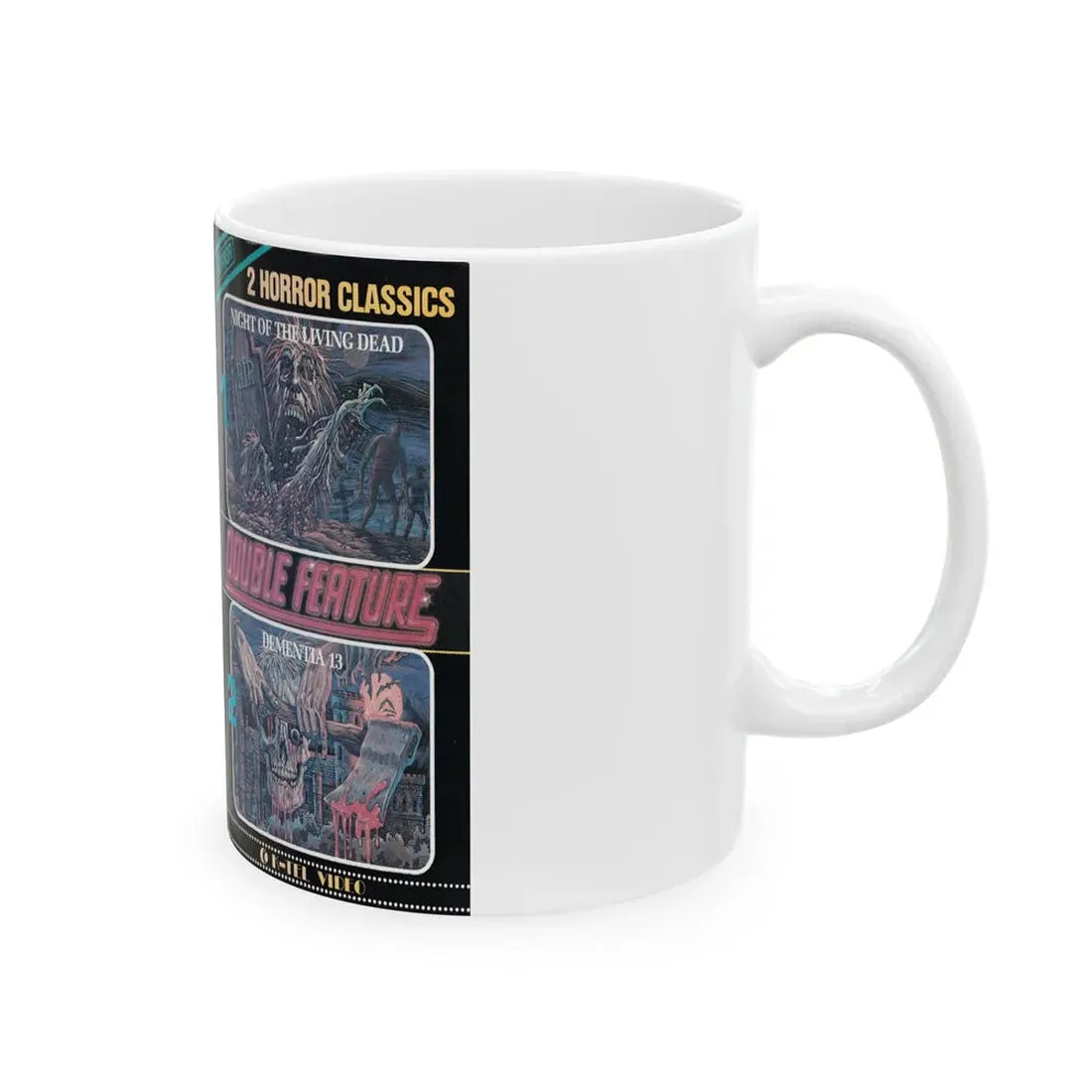 NIGHT OF THE LIVING DEAD DEMENTIA 13 DOUBLE FEATURE (VHS COVER) - White Coffee Mug - Go Mug Yourself