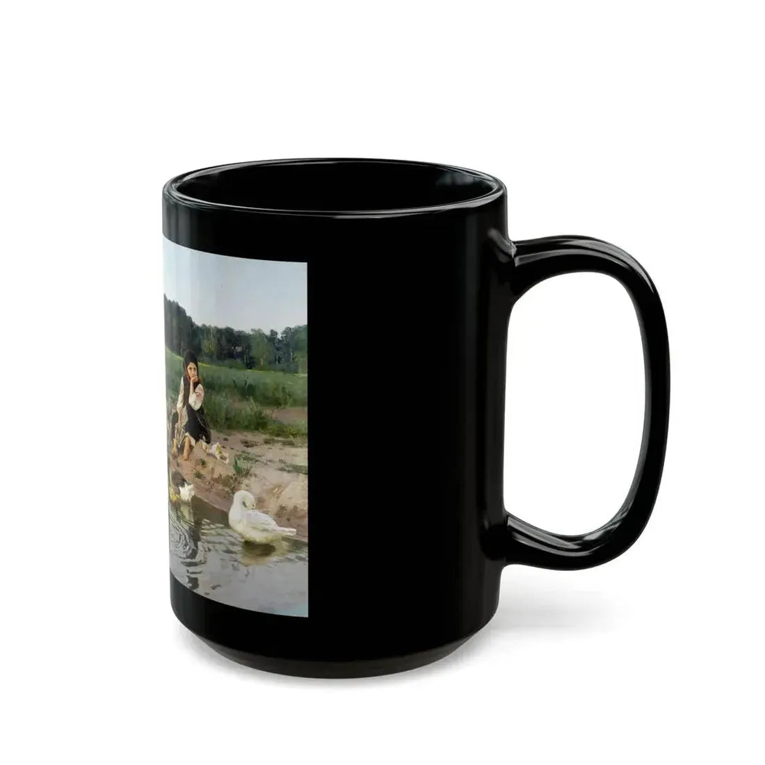 Nikolai Kornilievich Bodarevsky - Ukrainian Girl Tending Geese - Black Coffee Mug - Go Mug Yourself