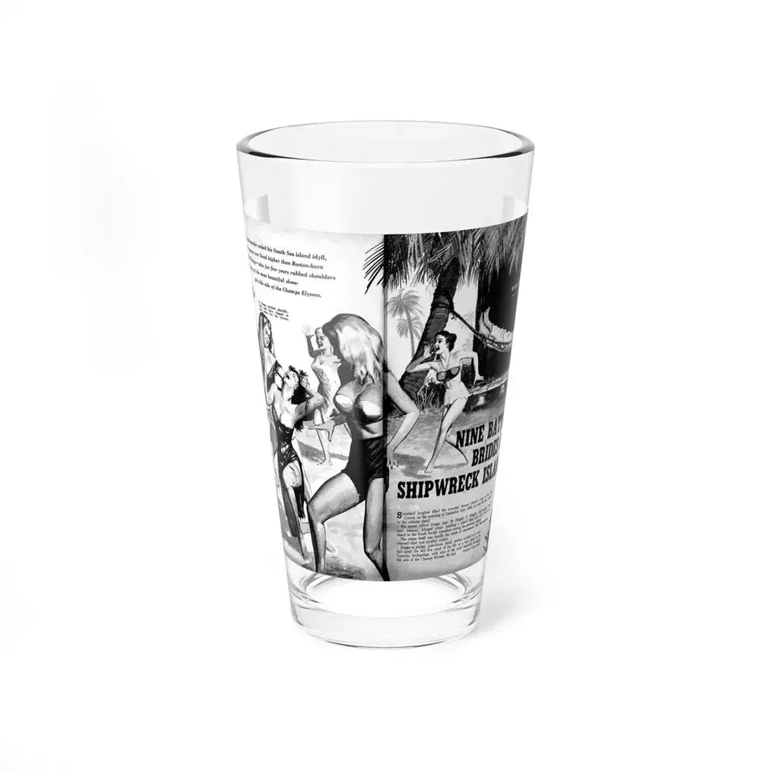 Nine Battling Brides on Shipwreck Island, Man's Day, February 1961 (Magazine Illustration) Pint Glass 16oz 16oz - Go Mug Yourself