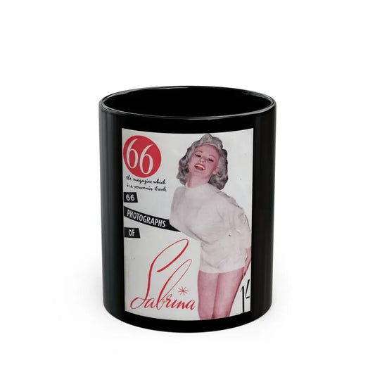 Norma Sykes #135 - 66 PHOTOGRAPHS OF Sabrina U.K. Pocket Mag. Front Cover as Page 1 & Back Cover (Vintage Female Icon) Black Coffee Mug 11oz - Go Mug Yourself
