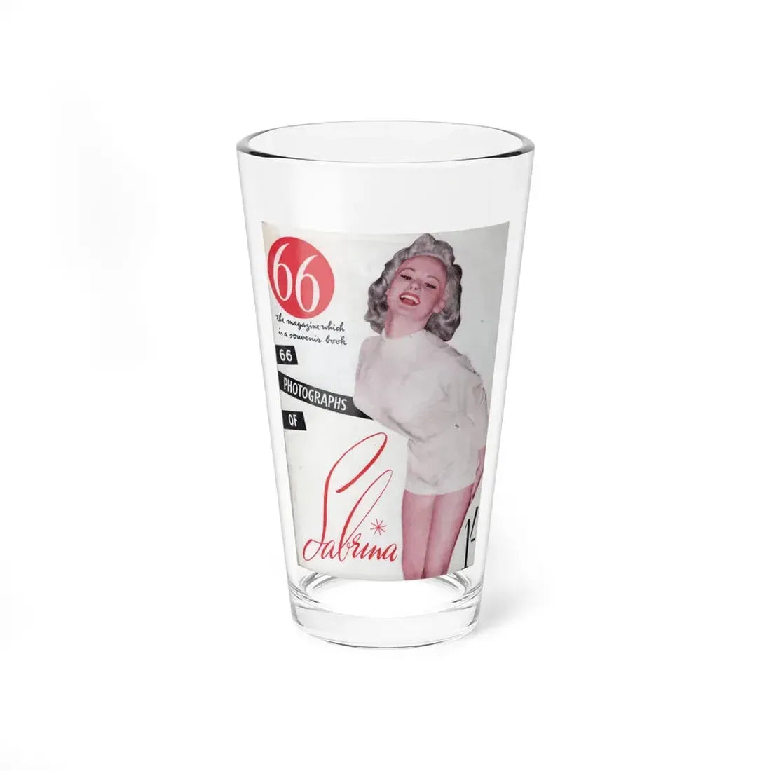 Norma Sykes #135 - 66 PHOTOGRAPHS OF Sabrina U.K. Pocket Mag. Front Cover as Page 1 & Back Cover (Vintage Female Icon) Pint Glass 16oz 16oz - Go Mug Yourself