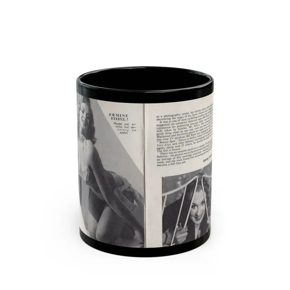 Norma Sykes #137 - 66 PHOTOGRAPHS OF Sabrina U.K. Pocket Mag. Pages 4 & 5 (Vintage Female Icon) Black Coffee Mug 11oz - Go Mug Yourself