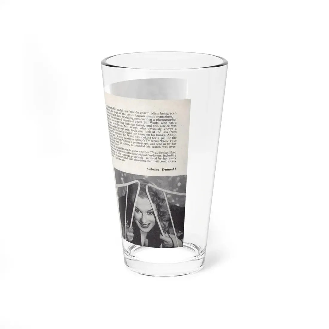 Norma Sykes #137 - 66 PHOTOGRAPHS OF Sabrina U.K. Pocket Mag. Pages 4 & 5 (Vintage Female Icon) Pint Glass 16oz - Go Mug Yourself