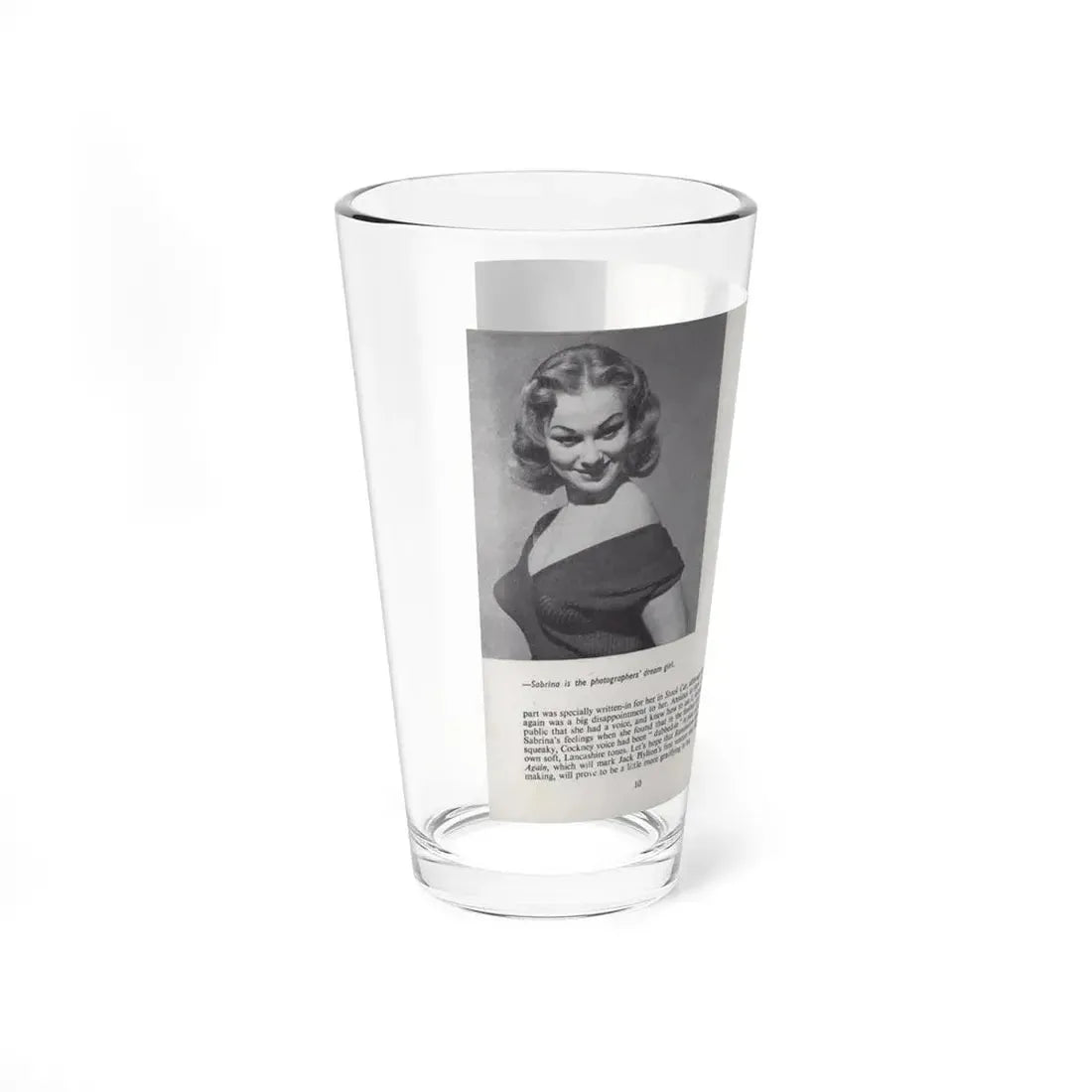 Norma Sykes #140 - 66 PHOTOGRAPHS OF Sabrina U.K. Pocket Mag. Pages 10 & 11 (Vintage Female Icon) Pint Glass 16oz - Go Mug Yourself